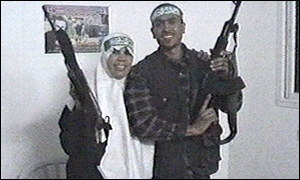 Naima al-Obeid and her son, Mahmoud, in Hamas video